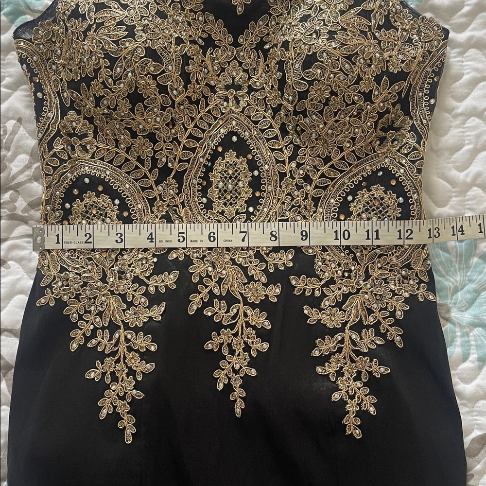 Xscape Black&Gold Taffeta Mermaid Prom Event Gown Side Zip Size 2P - Picture 11 of 15